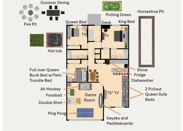 Сasa de vacaciones Hot Tub, Kayaks, Game Room, Boat Parking, Fire Pit, King, Wd